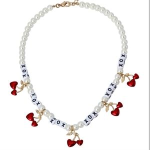Betsey Johnson Beaded Cherry and Pearl Necklace
